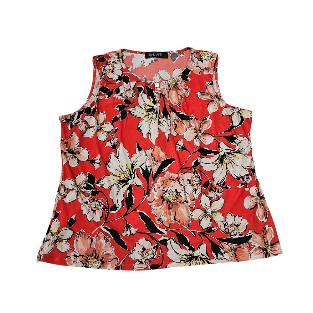 Kasper Size PXL Floral Sleeveless Shirt Pink White Black